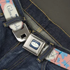 GILMORE GIRLS Title Logo Full Color Blue/White Seatbelt Belt - GILMORE GIRLS Title Logo and Dragon Flies Scattered Pink/White/Blues Webbing