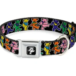 Grateful Dead Bear Seatbelt Buckle Collar - Dancing Bears Black/Multi Color