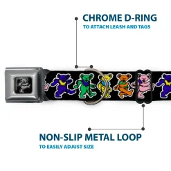 Grateful Dead Bear Seatbelt Buckle Collar - Dancing Bears Black/Multi Color