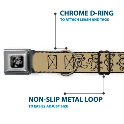 Grateful Dead Bear Seatbelt Buckle Collar - Dancing Bears Tan/Black