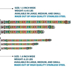 GRATEFUL DEAD Dancing Bear Icon Full Color Black/Orange Seatbelt Buckle Collar - Grateful Dead Dancing Bears Swirl Multi Color