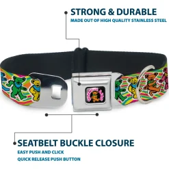 GRATEFUL DEAD Dancing Bear Icon Full Color Black/Orange Seatbelt Buckle Collar - Grateful Dead Dancing Bears Swirl Multi Color