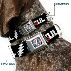 Grateful Dead Steal Your Face Stars and Stripes Logo Full Color Black/White/Red/Blue Seatbelt Buckle Collar - GRATEFUL DEAD Text with Steal Your Face Stars and Stripes Logo Black/White/Red/Blue
