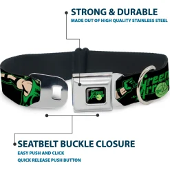 GREEN ARROW Logo Full Color Black Green Seatbelt Buckle Collar - GREEN ARROW Action Poses/Targets Black/Greens