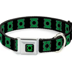 Green Lantern Logo CLOSE-UP Black Green Seatbelt Buckle Collar - Green Lantern Logo Black/Green