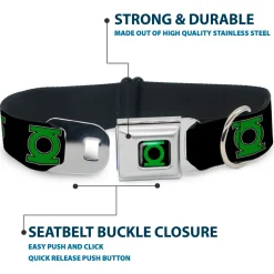 Green Lantern Logo CLOSE-UP Black Green Seatbelt Buckle Collar - Green Lantern Logo Black/Green