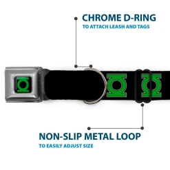 Green Lantern Logo CLOSE-UP Black Green Seatbelt Buckle Collar - Green Lantern Logo Black/Green