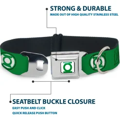 Green Lantern Logo CLOSE-UP Full Color White/Green Seatbelt Buckle Collar - Green Lantern Logo2 Green/Black/Green/White