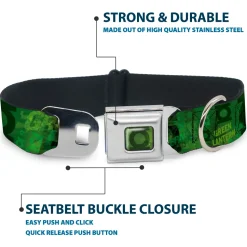 Green Lantern Logo Weathered Full Color Greens Seatbelt Buckle Collar - GREEN LANTERN/Logo Collage Weathered Greens