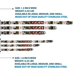 GREMLINS Text Logo Full Color Black/Red Seatbelt Buckle Collar - Gremlins GIZMO Poses/Rules Blocks Red/Greens/Grays/White