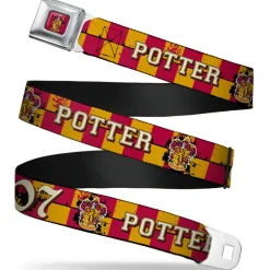 Gryffindor Crest Full Color Red Seatbelt Belt - Gryffindor Crest POTTER 07 Checker Gold/Red Webbing