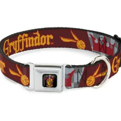 Gryffindor Crest Full Color Seatbelt Buckle Collar - Harry Potter GRYFFINDOR/Quiditch Ball/Crown Burgundy Red/Golds/Grays
