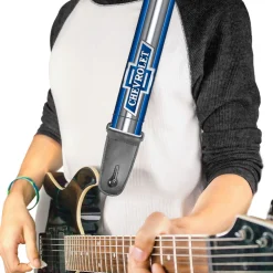 Guitar Strap - 1929 Chevrolet Bowtie Logo Stripe Blue Silver Blue