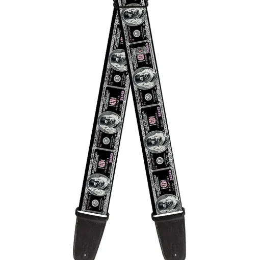 Guitar Strap - 100 Dollar Bill X-Ray Black White