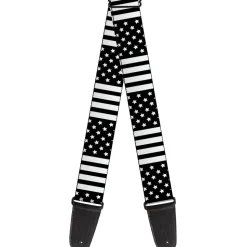 Guitar Strap - American Flag CLOSE-UP Black White