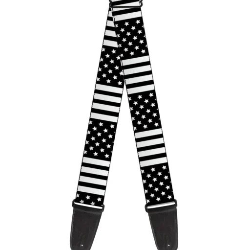 Guitar Strap - American Flag CLOSE-UP Black White
