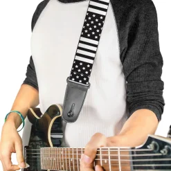 Guitar Strap - American Flag CLOSE-UP Black White