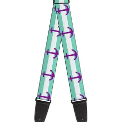 Guitar Strap - Anchor Stripe Teal White Purple