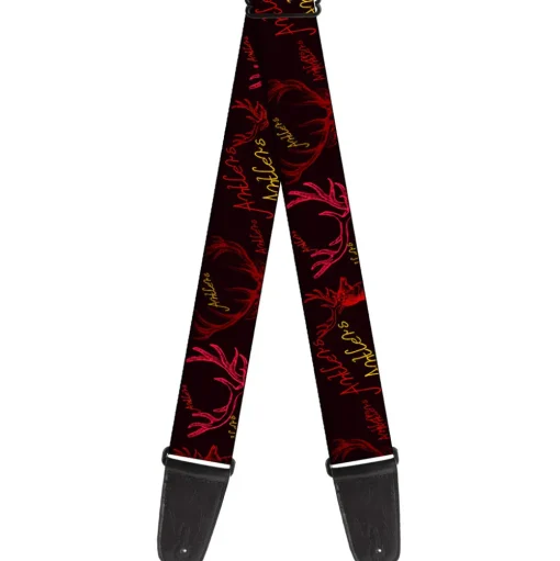 Guitar Strap - Antlers Black Burgundy Gold