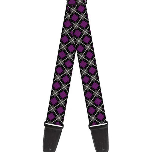 Guitar Strap - Argyle Black Gray Purple