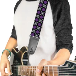 Guitar Strap - Argyle Black Gray Purple