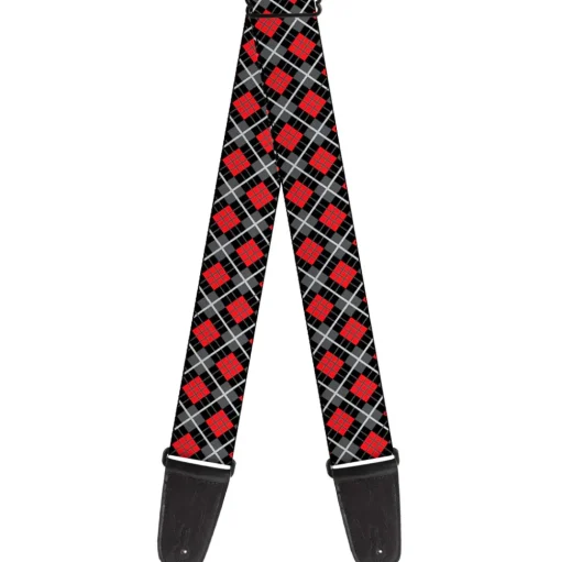 Guitar Strap - Argyle Black Gray Red