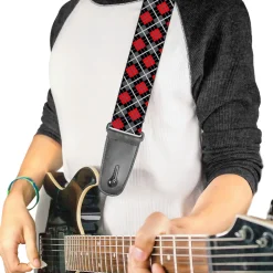 Guitar Strap - Argyle Black Gray Red