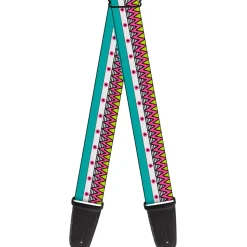 Guitar Strap - Aztec 14 Seafoam Green White Pink Lime Green Black