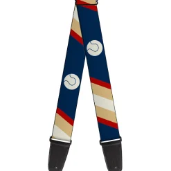 Guitar Strap - Ball Stripes Tan Blue Burgundy