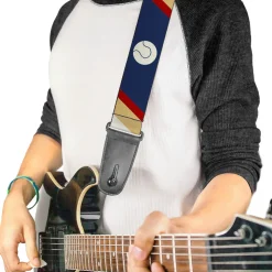 Guitar Strap - Ball Stripes Tan Blue Burgundy