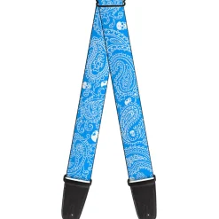 Guitar Strap - Bandana Skulls Baby Blue White