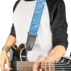 Guitar Strap - Bandana Skulls Baby Blue White
