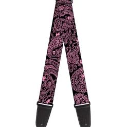 Guitar Strap - Bandana Skulls Black Pink