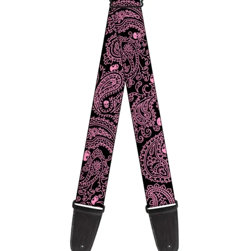 Guitar Strap - Bandana Skulls Black Pink
