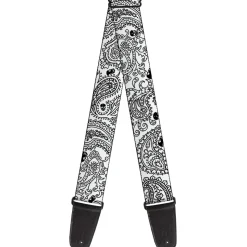Guitar Strap - Bandana Skulls White Black