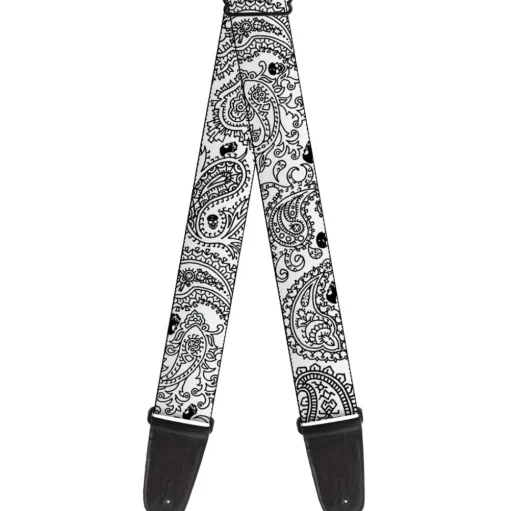 Guitar Strap - Bandana Skulls White Black