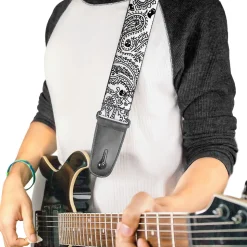 Guitar Strap - Bandana Skulls White Black