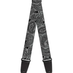 Guitar Strap - Bandana Skulls Silver Black
