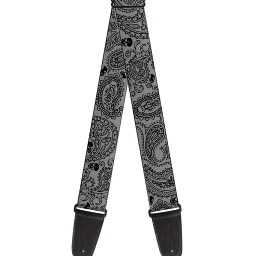 Guitar Strap - Bandana Skulls Silver Black