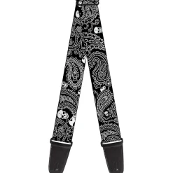 Guitar Strap - Bandana Skulls Black White