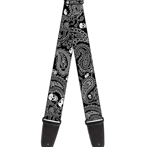 Guitar Strap - Bandana Skulls Black White
