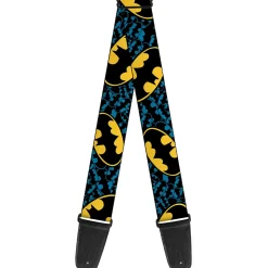 Guitar Strap - Bat Signals Stacked w C U Blue Black Yellow