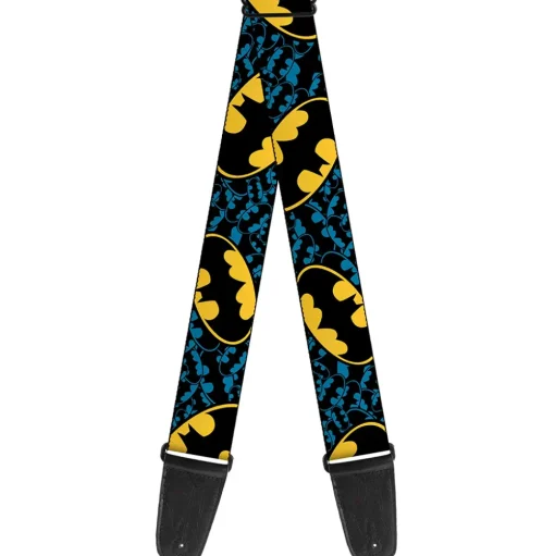 Guitar Strap - Bat Signals Stacked w C U Blue Black Yellow