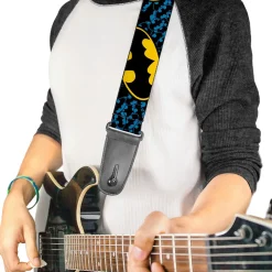 Guitar Strap - Bat Signals Stacked w C U Blue Black Yellow