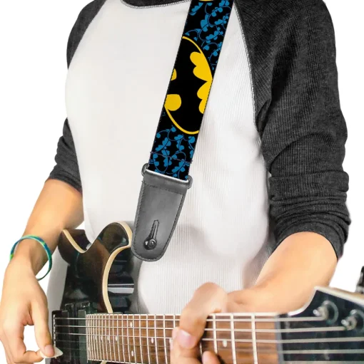 Guitar Strap - Bat Signals Stacked w C U Blue Black Yellow