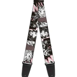 Guitar Strap - Batgirl Wonder Woman Supergirl Retro Panels Black Pink White