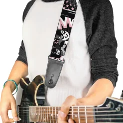 Guitar Strap - Batgirl Wonder Woman Supergirl Retro Panels Black Pink White
