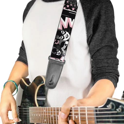 Guitar Strap - Batgirl Wonder Woman Supergirl Retro Panels Black Pink White