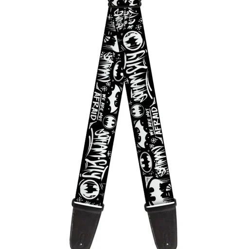 Guitar Strap - Batman Gotham City Graffiti Collage Black/White
