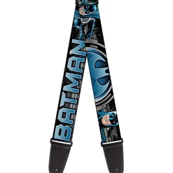 Guitar Strap - BATMAN Poses Bat Signal CLOSE-UP Black Grays Blues